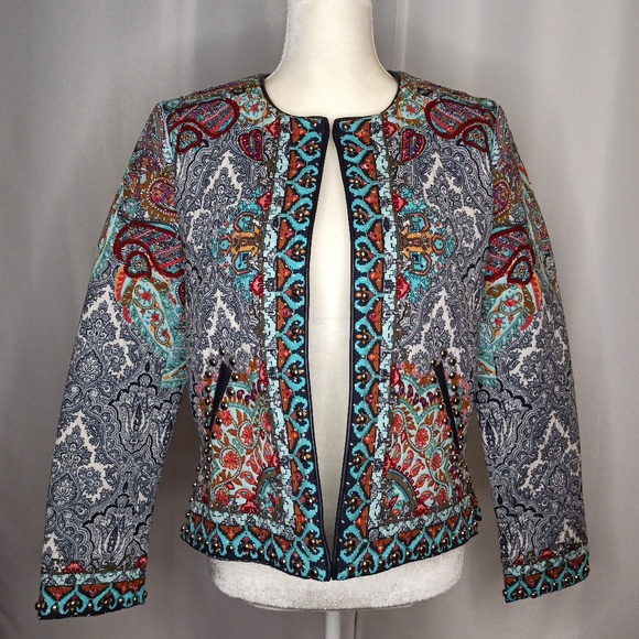 Rococo Sand Jackets & Blazers - ROCOCO SAND Beaded Paisley Blazer Sz M